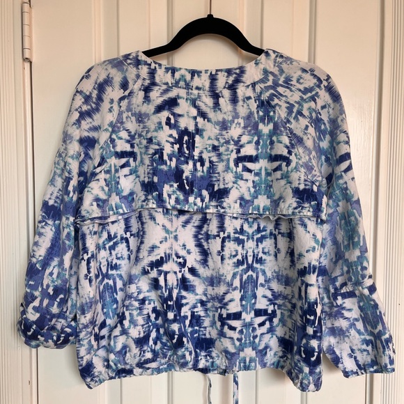 Ruby Rd. Blue and White Patterned Snap Jacket Blouse - Picture 6 of 8